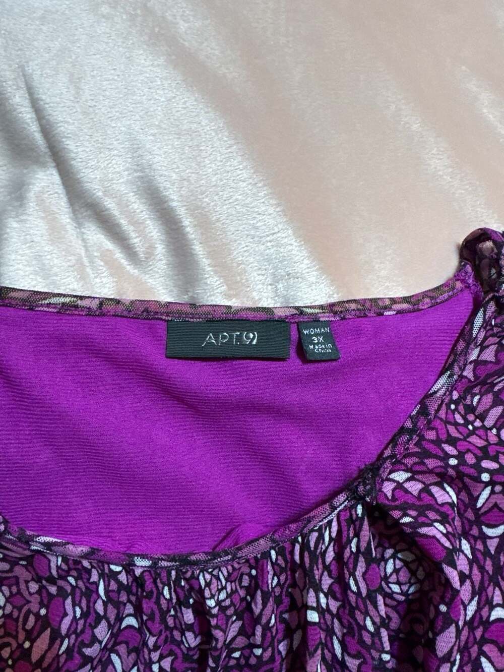 Apt. 9 Women's Plus Size 3X Purple Geometric Print Sheer Mesh Overlay Blouse